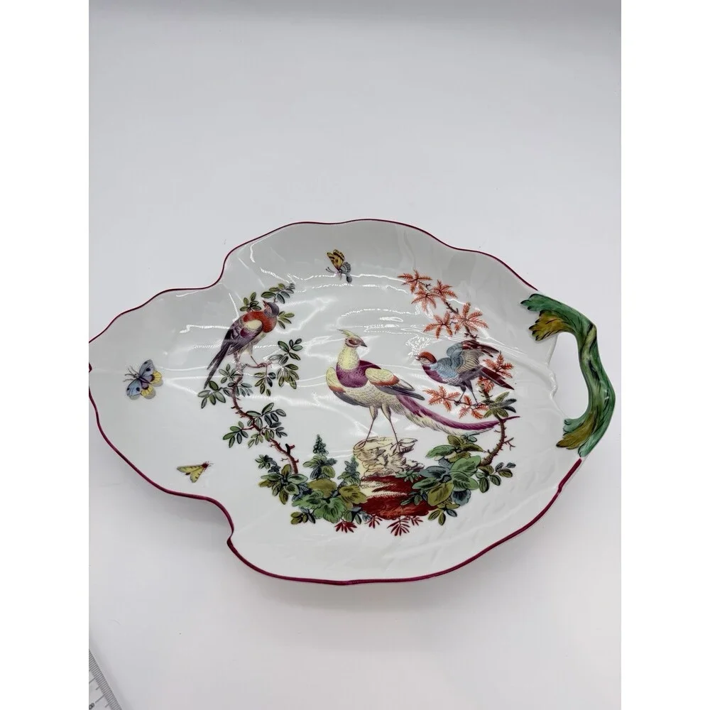 Mottahedeh Williamsburg Porcelain Chelsea Birds Leaf Bowl Portugal Large Vtg
